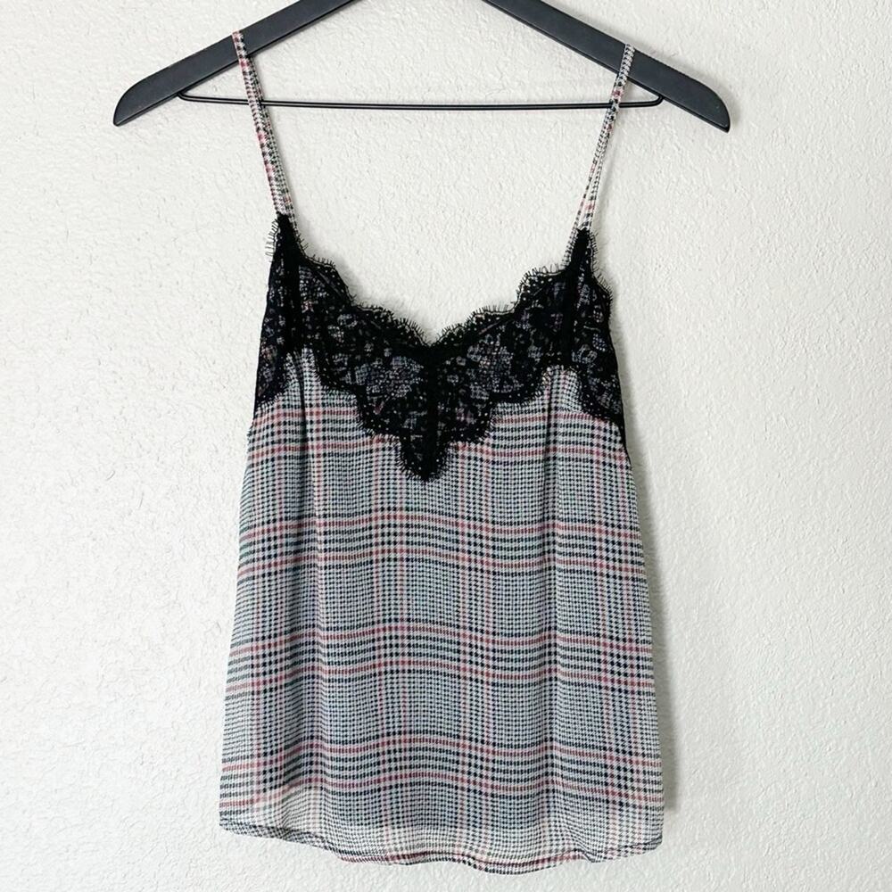 Abercrombie‎ & Fitch Womens Lace Trim Tank Top Grunge Punk Houndstooth Y2K XS